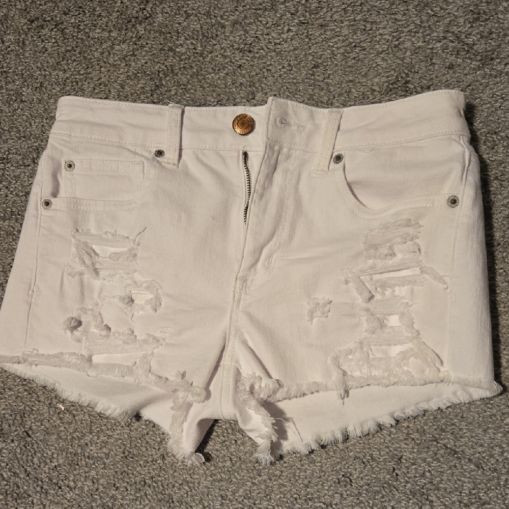 American Eagle Outfitters White Distressed Jean Shorts